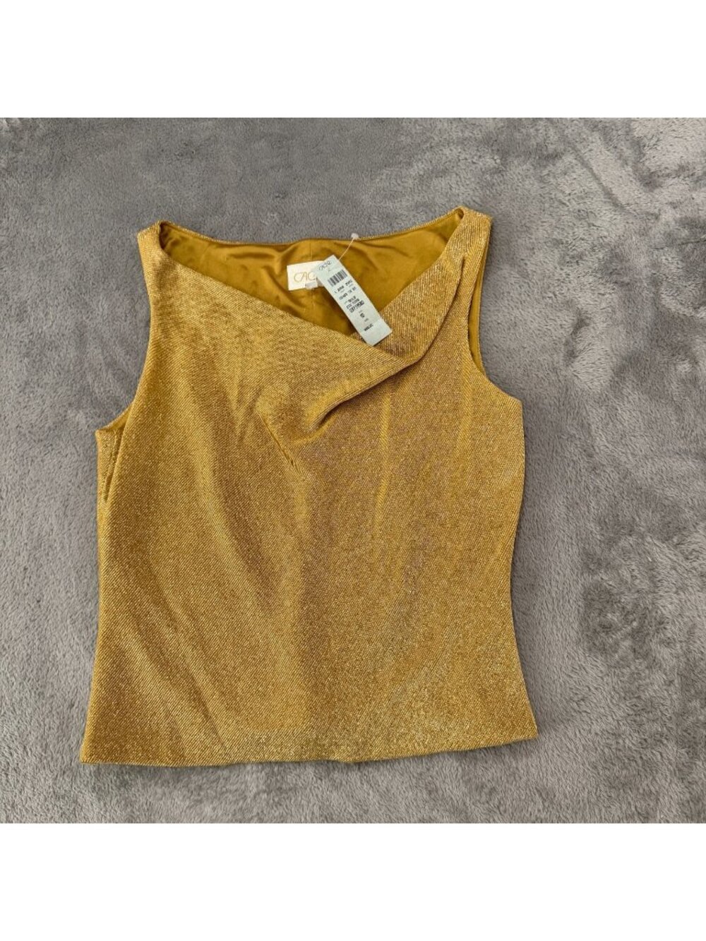 NWT Vintage Cache Gold Cowl Neck Sleeveless Blouse Top Womens 10 90s Y2K